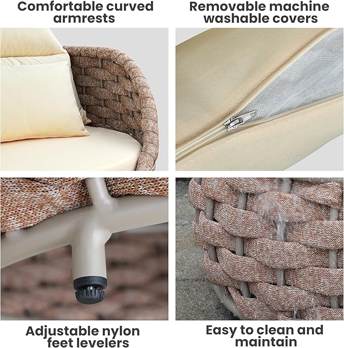 2 PCS Outdoor Accent Chair: Aluminum Woven Rope Patio Chair Modern - Cushioned Single Chair Assembled - All Weather Deck Furniture for 400lbs Porch Lanai Yard Balcony Garden Hotel, Terracotta