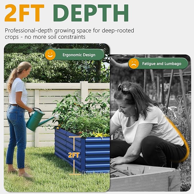 FOOWIN 4pcs 6x3x2ft Galvanized Raised Garden Bed, Planter Raised Garden Boxes Outdoor, Large Metal Raised Beds for Gardening, Garden Bed for Vegetables, Flowers, Herb,269 Gallon Capacity, Royal Blue