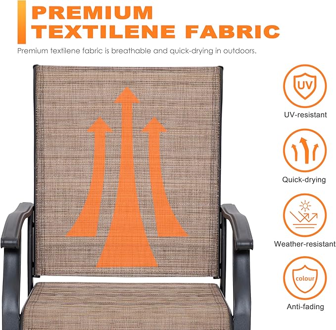 NUU GARDEN 4 Piece Outdoor Patio Dining Chairs, Textilene Dining Chairs with High Back, Patio Furniture Chairs with Armrest, Iron Frame for Lawn Garden Backyard Deck, Black and Brown