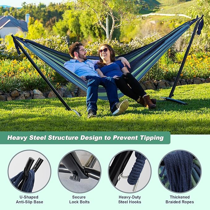 Hammock with Stand for Outside,600lb Weight Capacity 3-in-1 Adjustable Height Portable Hammock for Outdoor&Indoor Camping Backyard Bedroom(Hammock, Stand & Carry Bag)