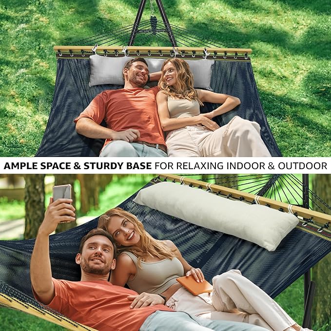 Tranquillo Unity Adjustable Hammock Stand, 800 lbs Capacity Steel Double Hammock Stand for 2 Persons, Premium Pre-Assembled Stand for Indoor Outdoor, Aegean
