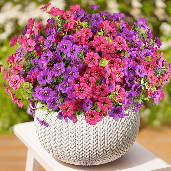 AmyHomie 16 Bundles Artificial Flowers for Outdoor Outside Spring Summer Decoration UV Resistant Faux Flowers No Fade Fake Plastic Plants Garden Porch Window Box Decorating