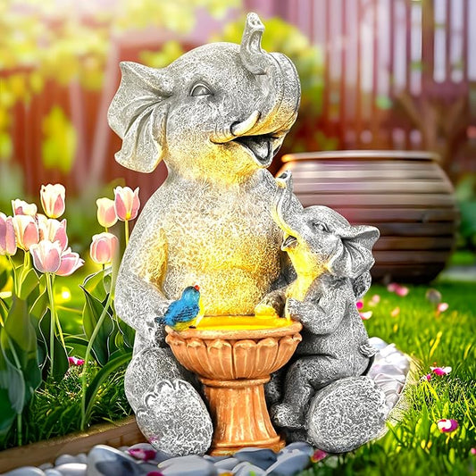 GIGALUMI Solar Garden Decor Bird Bath Elephant Statues Outdoor, Birthday Gifts for Women, Gifts for Mom Grandma Senior Elder, Elephant Ornament for Balcony, Garden, Patio, Yard, Lawn