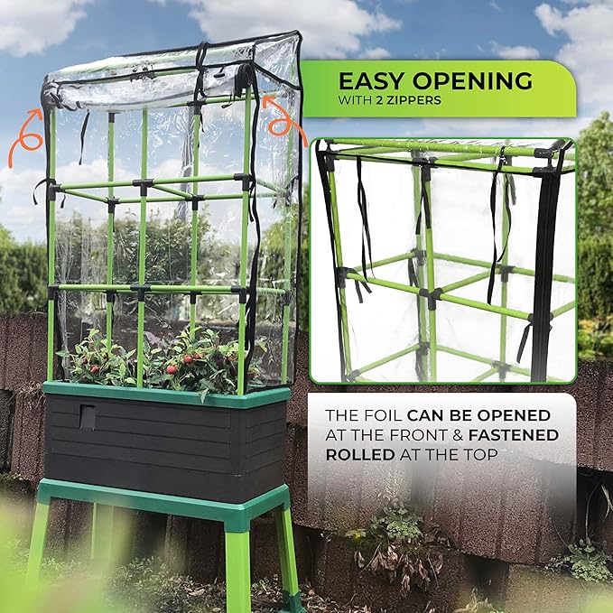 Bio Green Cover for Raised Garden Bed City Jungle & Heidelberg | Transparent Design | Incl. 2 Zippers | Protection from Cool Nights | Easy to Assemble