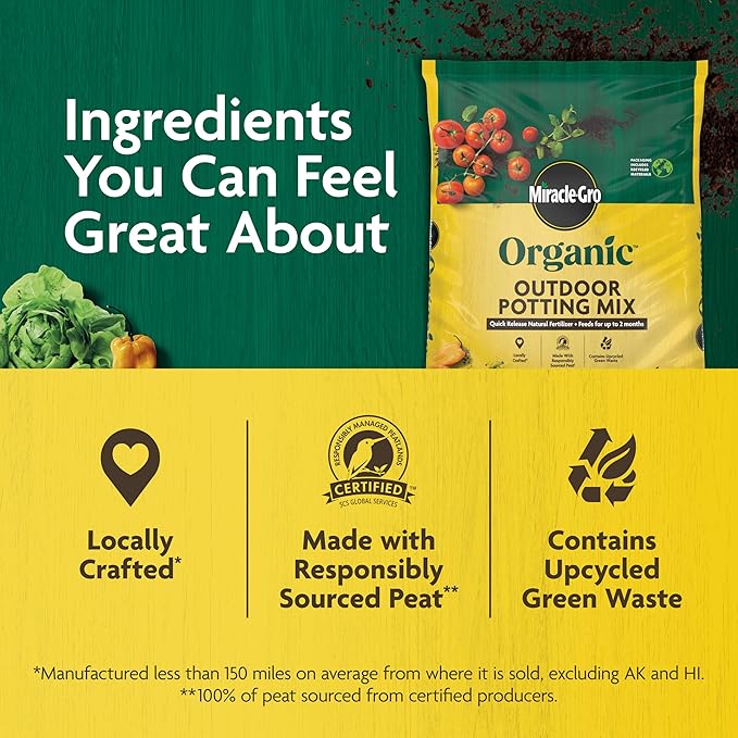 Miracle-Gro Organic Outdoor Potting Mix, for Outdoor Container Plants, Contains Quick-Release Natural Fertilizer, OMRI Listed, 16 qt., 2-Pack