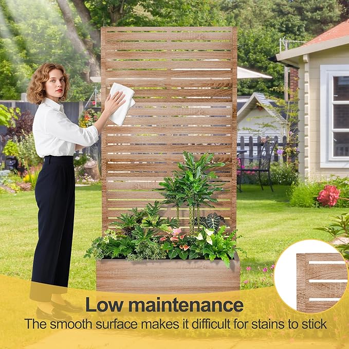 Raised Garden Bed with Trellis and Wheels,73"x47"x16" Metal Raised Garden Bed,Wood Finish Metal Planter with Climbing Trellis for Vines & Vegetables