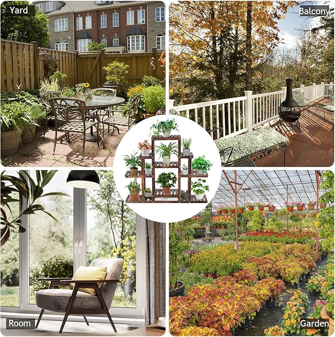 COSTWAY 6-Tier Multifunctional Wood Flower Stand, Shelf Holder for Multiple Plants, Freestanding Plant Rack for Garden, Patio, Balcony, Living Room, Indoor, Outdoor