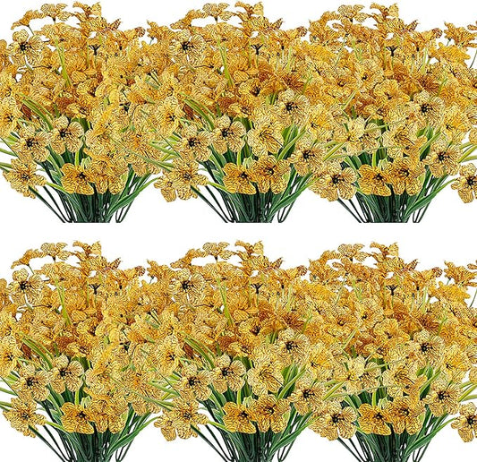 20 Bundles Artificial Flowers Outdoor UV Resistant Fake Flowers No Fade Faux Plastic Plants Garden Porch Window Box Decorating (Yellow)…