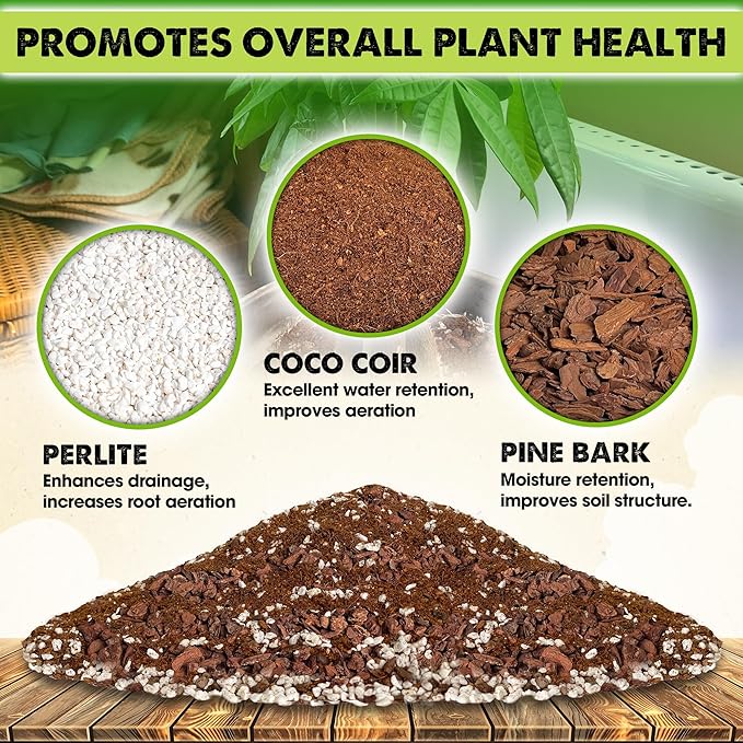 DUSPRO Recycle Money Tree Soil Indoor, Premium Coco Coir Perlite Mix and Pine Bark for Money Tree, Ideal Money Tree Soil for Healthy Growth and Nourishment (4 Quarts)