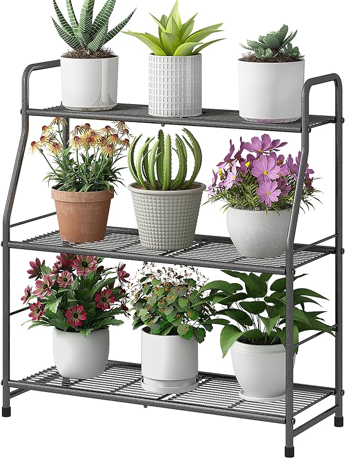 Simple Trending Plant Stand Outdoor Indoor 3 Tier Metal Waterproof Plant Shelf for Living Room Balcony Garden