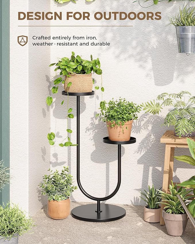 Bamworld Upgraded Outdoor Plant Stand Metal Plant Stand Indoor Corner Plant Shelf for 2 Pots Tall Plant Holder Black Plant Shelves for Living Room Bedroom Decor