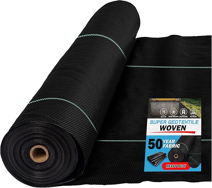 Woven Geotextile Fabric for Driveway and Road Stabilization, Construction Underlayment, Erosion Control, Commercial Grade 50 Year for Gravel Roads and Pavers (15x30) Ships Folded