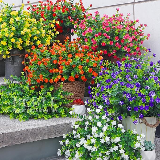 Artificial Flowers for Outdoors, 12 Bundles UV Resistant Realistic Faux Plants for Outside Porch Planter, Spring Summer Home Garden Decoration, Red