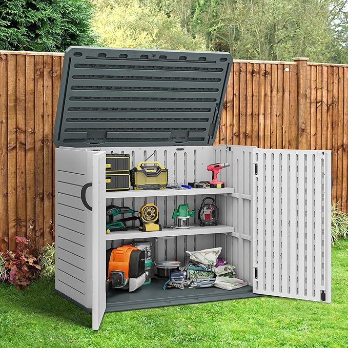 YITAHOME Resin Storage Shed Shelves for 35 Cuft Horizontal Storage Sheds, 47 in x 12.6 in Waterproof Rack with 8 Screws for 4x2.5 Ft Horizontal Garden Storage Accessories, Easy Assembly, 2PCS, Gray