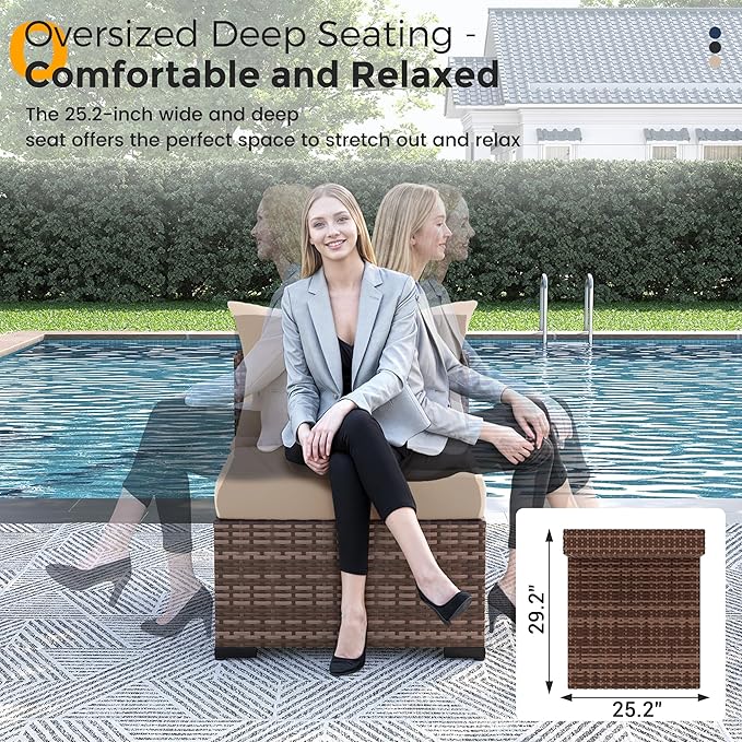 UDPATIO Patio Furniture Set, 7 Piece Outdoor Sectional Sofas with Wicker Coffee Table, Outdoor Patio Conversation Set for Garden, Backyard Khaki