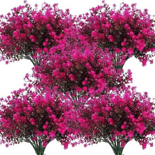 Boxwood Springs, Artificial Flowers Fake Outdoor UV Resistant Boxwood Plants Shrubs 10 Packs, Faux Plastic Greenery for Hanging Planter Home Office Wedding Farmhouse Indoor Outside Decor(Fuchsia)