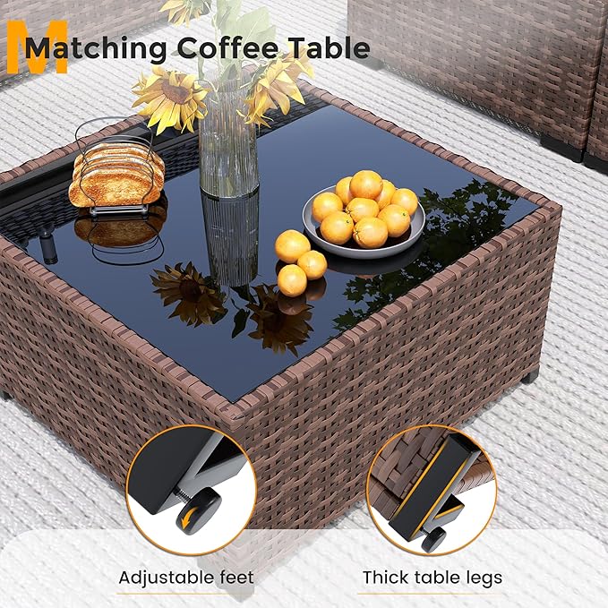 UDPATIO Outdoor Patio Furniture Set with Fire Pit Table, 8 Piece Outdoor Sectional Sofas, All-Weather Wicker Patio Conversation Set for Garden, Backyard Wine