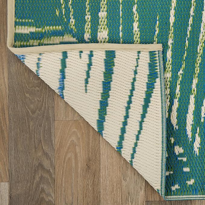 Rugshop Tropical Floral Reversible Crease-Free Waterproof Premium Recycled Plastic Outdoor Rugs for Patio,Backyard,RV,Deck,Picnic,Trailer,Beach,Camping Green 7'10" x 10'