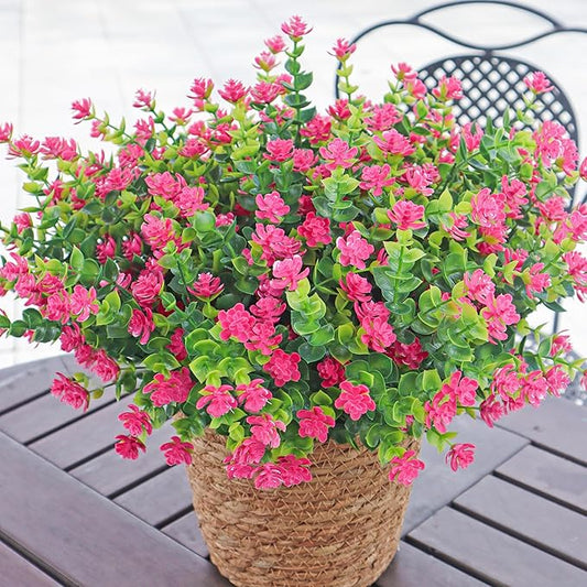 Artificial Flowers for Outdoors, 12 Bundles UV Resistant Realistic Faux Plants for Outside Porch Planter, Spring Summer Home Garden Decoration, Pink
