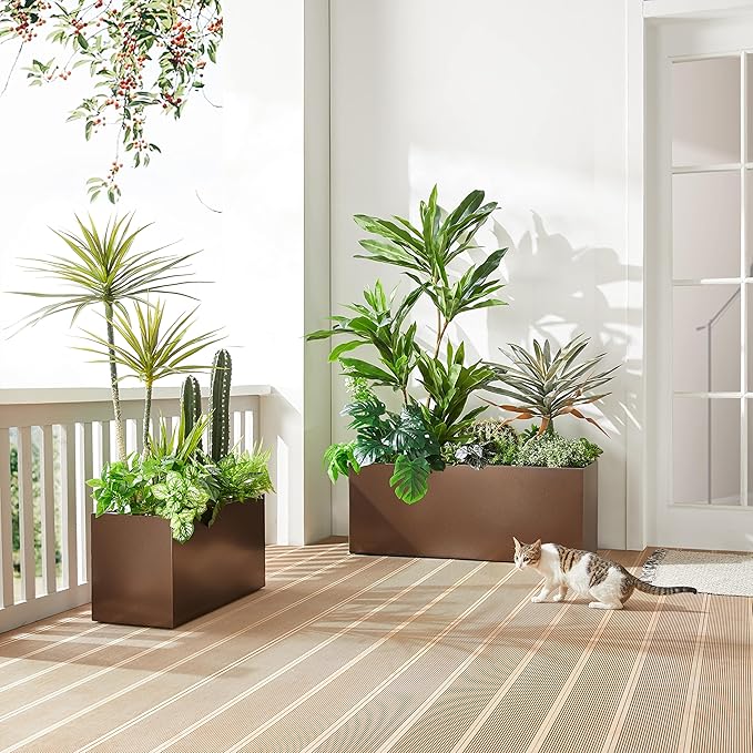 Wallowa Metallic Heavy Long and Large Outdoor/Indoor Planter Box, 38”Lx15”Wx15”H, 40Pounds, Espresso