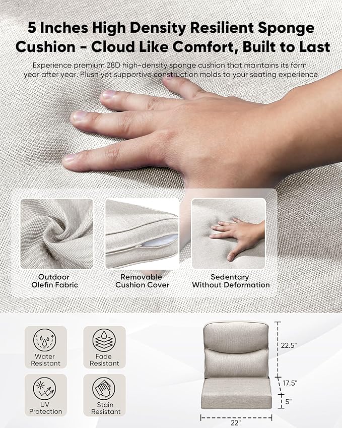 HUMMUH 6-Piece Outdoor Wicker Patio Furniture Set with Swivel Glider Chairs, Loveseat & Ottomans 5” Olefin Cushions Ergonomic Neck-Lumbar Backrest All-Weather Rattan for Garden, Deck, Porch