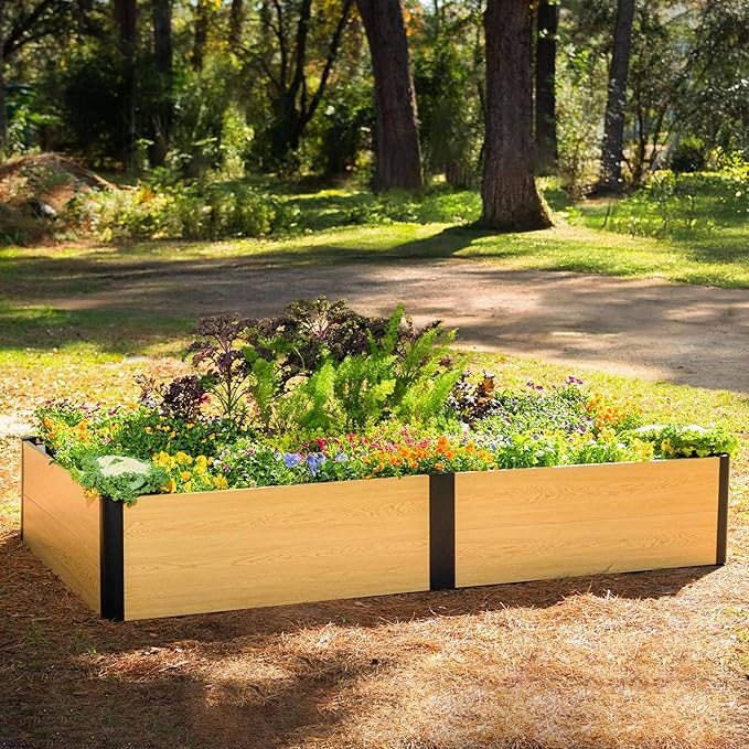 Woodgrain Series Raised Garden Bed, 4' x 8' Outdoor Wooden-Look Metal Planter Box for Gardening Vegetables Flowers Herbs