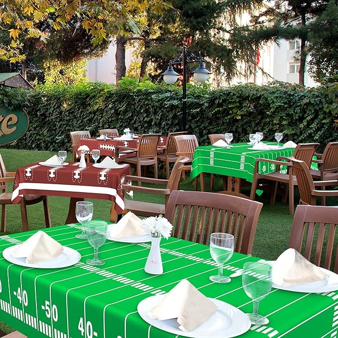 2 Pack Football Decorations - Disposable Tablecloth, Plastic Table Cover, 54x108 in Waterproof Tablecloth for Birthday Party, Picnic, Football Party