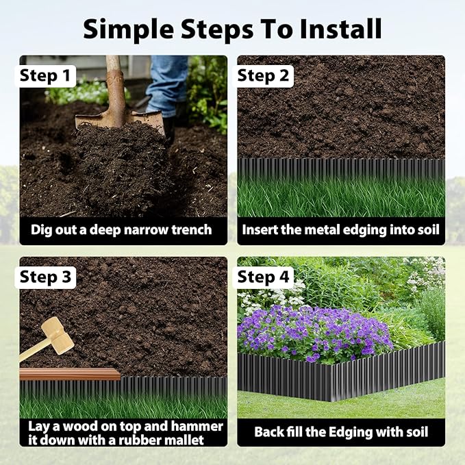 Used for DIY Metal Ripple Landscape Edging, Sturdy and Durable Garden Edging Border, Lawn and Tree Surround Fence Design (Black, 6"×40 Ft)