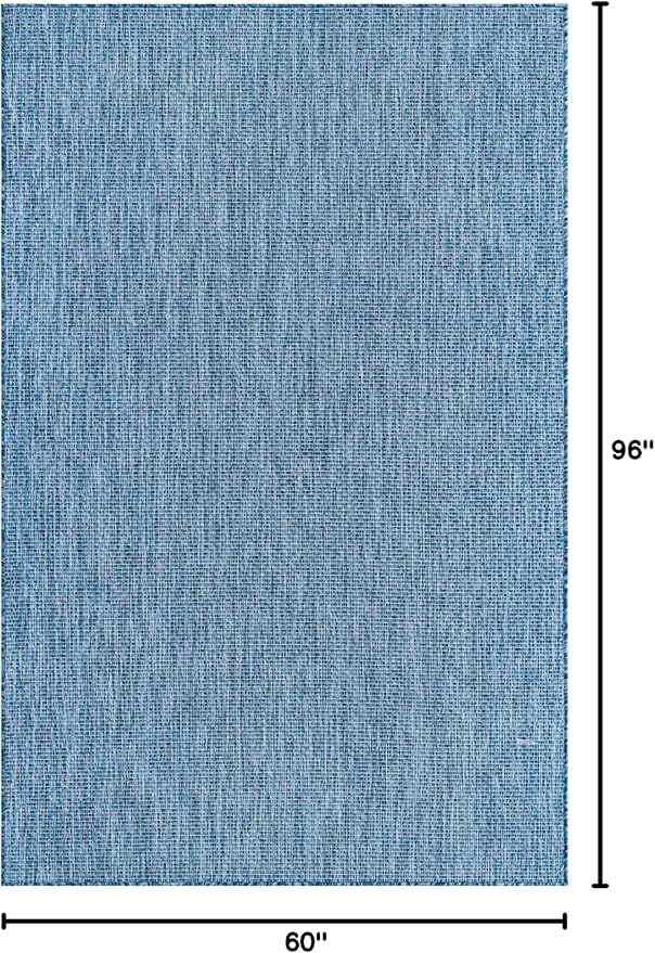 Unique Loom Collection Casual Transitional Solid Heathered Indoor/Outdoor Flatweave Area Rug (5' 3" x 8' Rectangle, Blue/Navy Blue)