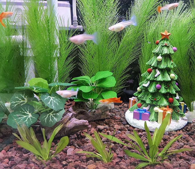 M2cbridge Artificial Fish Tank Plants Silk Aquarium Plastic Plant Aquatic Water Grass Foreground Decor(2PCS Small Green)