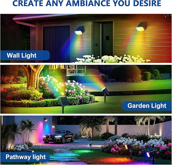 Color Changing Solar Spot Lights Outdoor Waterproof IP65,9 Lighting Modes Multicolor RGB Halloween Spotlight for Porches Yard Gardens Landscape Deconrations-6 Pack