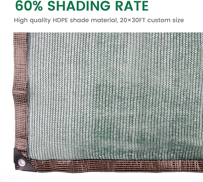 60% 20 X 30 FT Green Shade Cloth, Outdoor Woven Sun Shade with Grommets, Durable Breathable Netting Shading Antifreezing for Patio, Garden, DIY Home, Plants Cover, Greenhouse, Dog Kennel