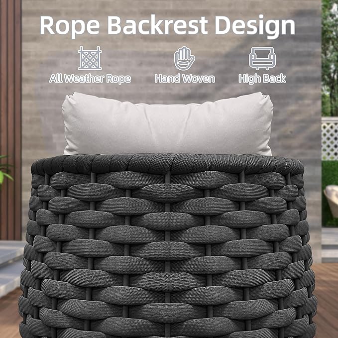 TWT Patio Furniture Sofa Set 4 Pieces Aluminum Outdoor Furniture w/27.8in Coffee Table,Patio Conversation Set with Dark Grey Textilene Rope Grey Cushions for Sunroom Backyard Poolside Indoor