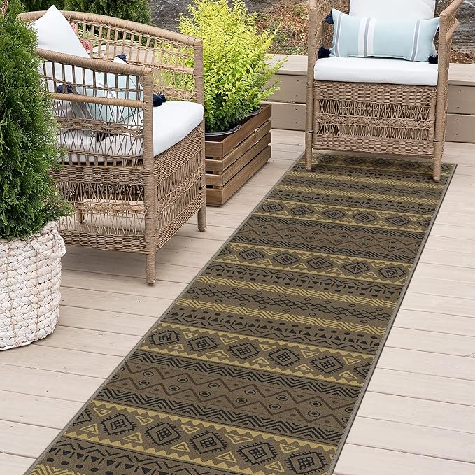 GENIMO Outdoor Rug for Patio Clearance, 2'x10' Reversible Plastic Straw Rugs, Lightweight Waterproof RV Camping Mat for Camper, Balcony, Deck, Backyard, Picnic, CoffeeBeige