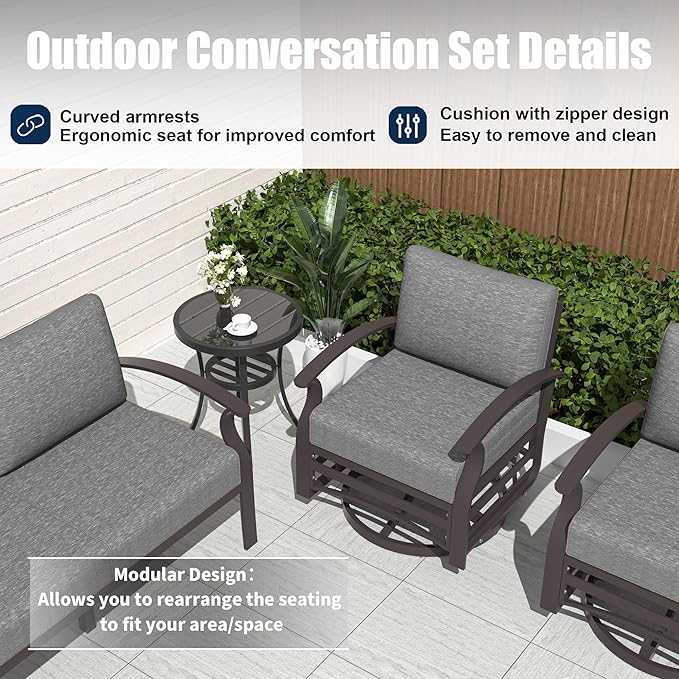 Kurapika Patio Furniture Set 10-Piece Aluminum Sectional Sofa with Armrest, Modern Outdoor Conversation Set, Metal Corner Sofa with Ottoman, Grey