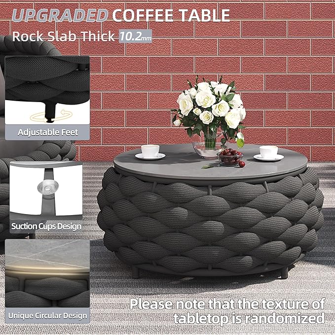 TWT 5-Piece Aluminum Patio Furniture Set, Outdoor Armchairs with Coffee Table, Metal Sofa Set for Deck, Porch, Balcony, Indoor, Dark Grey