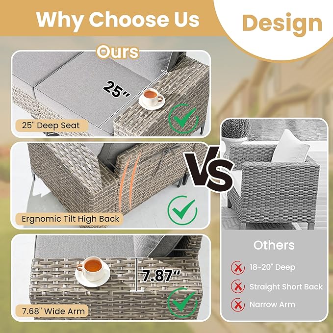 HOOOWOOO Outdoor Sectional Furniture Set,8 Pieces Wicker Patio Conversation Sets,L Shape All Weather Outside Couch Sofa Set with Swivel Chairs Ottoman,Charcoal Gray