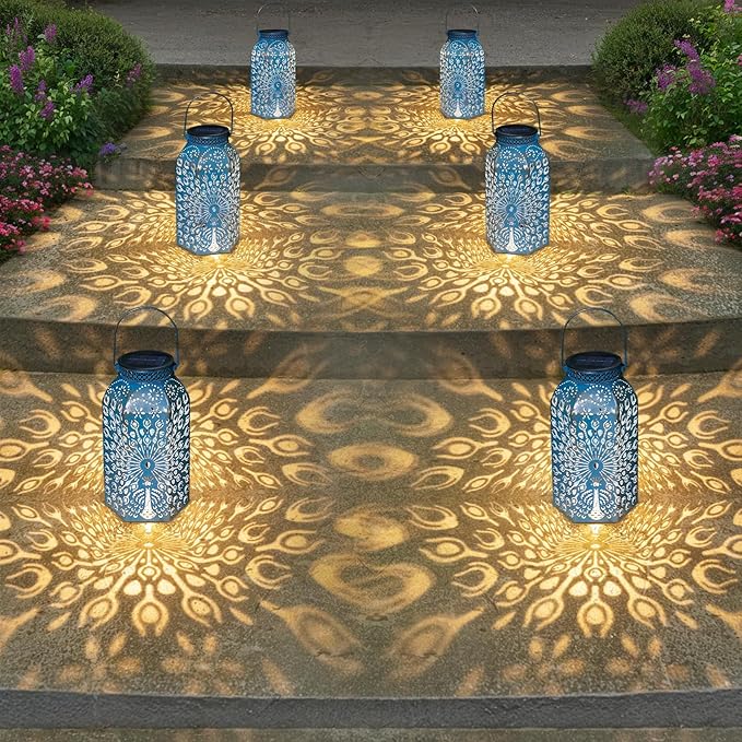 Outdoor Solar Lanterns Waterproof Peacock Garden Gifts Women Mom, Big Solar Lights, Garden Decor, Yard Art, Outside Birthday, Mothers' Day Birthday Gifts Grandma Grandpa(2Pack, Blue Gold