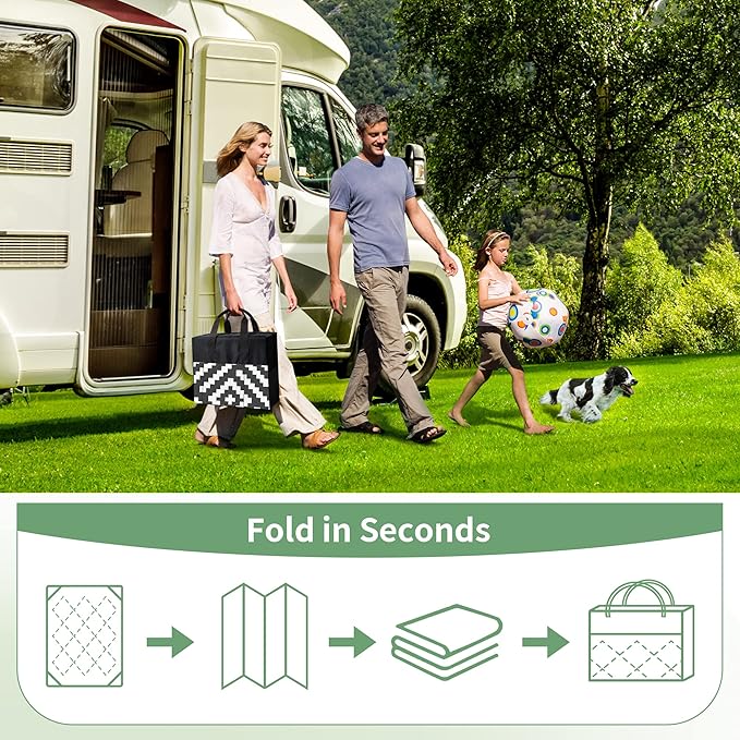 GENIMO 5x8 Outdoor Rug Waterproof, Reversible Mats, Outdoor Area Rug, Plastic Outside Carpet, Geometric Rv Mat for Patio Camping Rv Picnic Backyard Deck Balcony Porch Beach Trailer (Black & White)