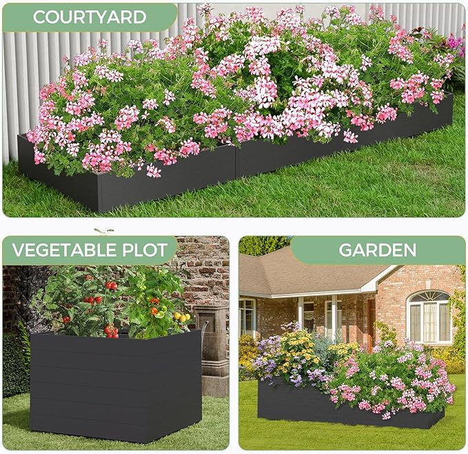 2 Styles 8x4x2ft Raised Garden Beds Outdoor, Divisible Elevated Planter Boxes for Gardening with Easy Assembly, Outdoor Raised Beds for Planting Plants Vegetables Flowers Herb Fruits, Square