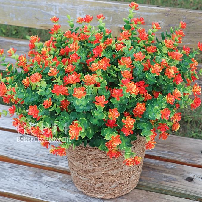 Artificial Flowers for Outdoors, 12 Bundles UV Resistant Realistic Faux Plants for Outside Porch Planter, Spring Summer Home Garden Decoration, Orange