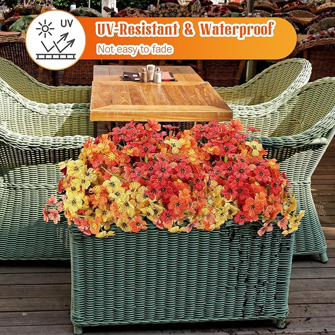 Lyrow 100 Bundles Violet Artificial Flowers, UV Resistant Faux Silk Flowers Outdoor, Fake Violet Bulk for Front Porch Hanging Garden Courtyard Farmhouse Home (Autumn Color System)