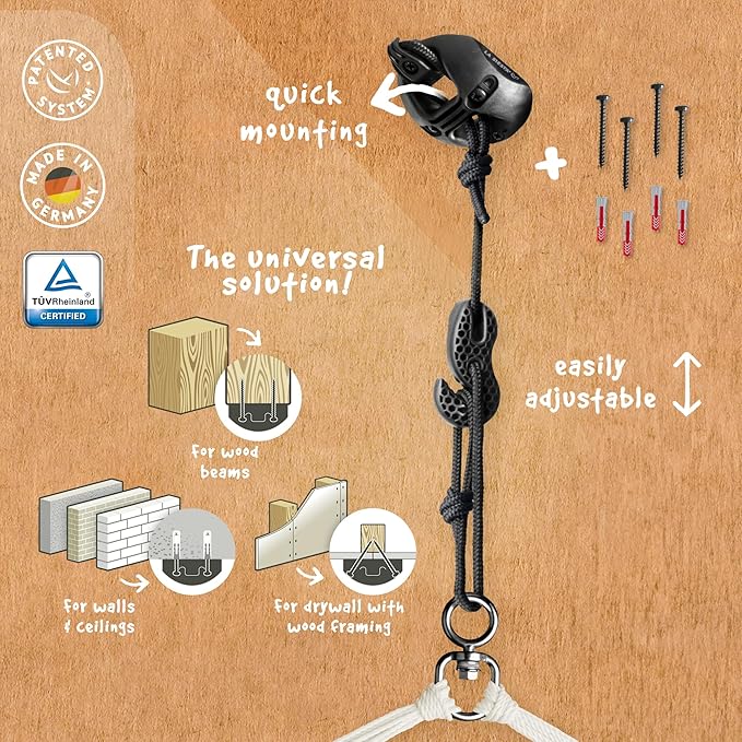 LA SIESTA® - XL King Habana Cotton Hammock Chair & CasaMount - Hanging Chair w/Suspension Kit for Walls Ceilings & Square Beams - Indoor Outdoor Swing Hanging Chair Bedroom Patio Balcony - Nougat