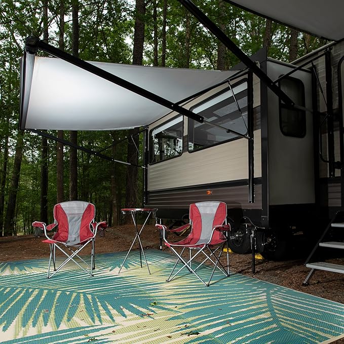 Rugshop Tropical Floral Reversible Foldable Waterproof Premium Recycled Plastic Outdoor Rugs for Patio,Backyard,RV,Deck,Picnic,Trailer,Beach,Camping Rug 6' X 9' Green