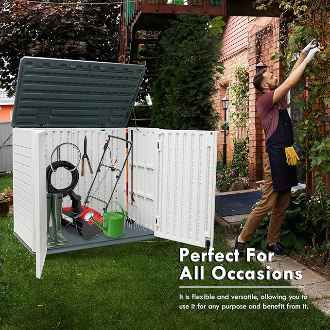 35 Cu.ft Outdoor Storage Shed, Large Resin Storage Box, Waterproof & Lockable Cabinet for Garden Yard Patio Garage Backyard Storage (White - 35 Cu. ft)