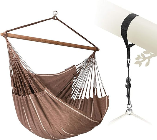 LA SIESTA® XL King Habana Cotton Hammock Chair Swing & Tree Mount Kit - Hammock Swing Chair w/Suspension Kit for Trees Beams & Posts - Indoor Outdoor Hanging Chair for Bedroom Patio - Chocolate