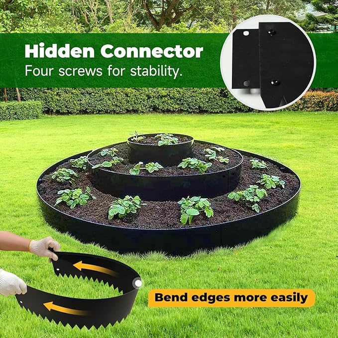 Black Steel Garden Edging with Top Bending Protection Metal Lanscape Edging Steel Garden Lawn Edging 40 inch Strips, Metal Edging for Garden,Lawn,Backyard, 6 Pack (10 inch-180 Degree Bend, Black)