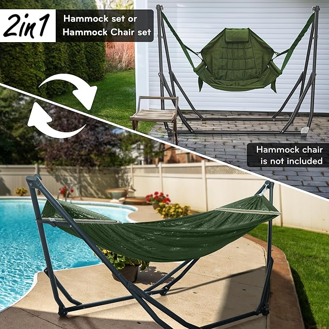 Tranquillo UniGen Hammock, Hammock with Stands Heavy Duty Indoor/Outdoor Hammock with Signature Steel Stand, 600lbs Premium Foldable, Durable 2-Layered Soft Polyester, Moss Green