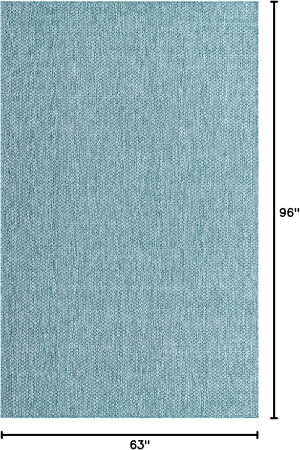 Unique Loom Collection Casual Transitional Solid Heathered Indoor/Outdoor Flatweave Area Rug (5' 3" x 8' Rectangle, Aquamarine/Ivory)