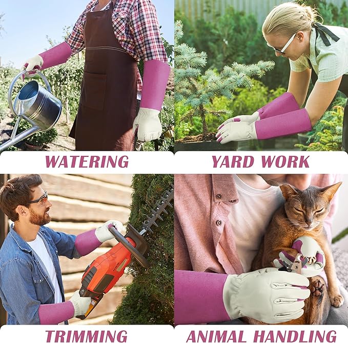 HANDLANDY Rose Pruning Gardening Gloves for Men & Women, Thornproof Long Gauntlet Gloves, Pigskin Leather - Breathable & Durability (Medium)